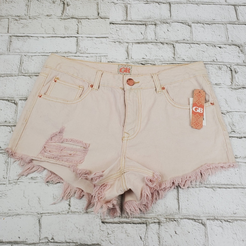 Gianni Bini Light Pink Cut Off Ripped Frayed Mid Rise Cotton Jean Boho Short 7